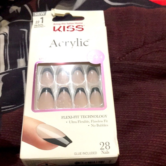 💅🆕Kiss Nails Salon Acrylic French Tip Nails!Short Length Coffin Nails “Flame” - Picture 2 of 16